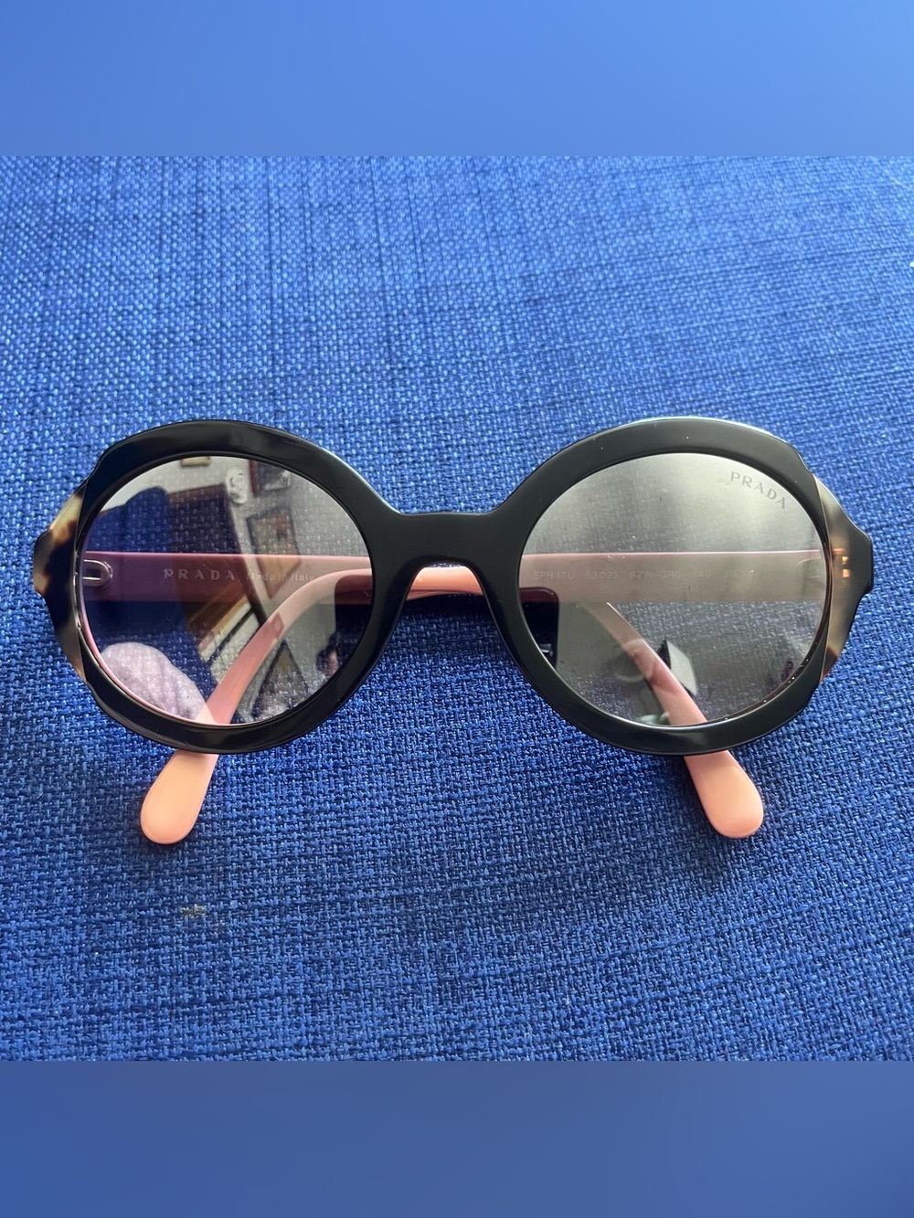 2018 Prada SPR 17U Sunglasses (specifically 5ZW/GR0 in Black/Pink/Medium Havana)